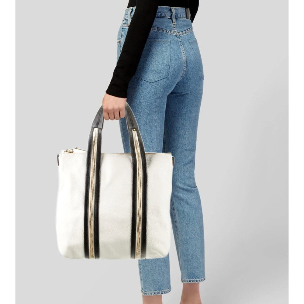 Gorgeous Tom Ford Leather Zipper Tote Bag,  White/Black